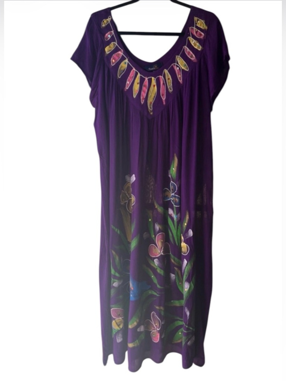 Riviera Sun Purple Floral Scoop-Neck Women's Dress 2X EUC Beach Resortwear Boho - Picture 2 of 9